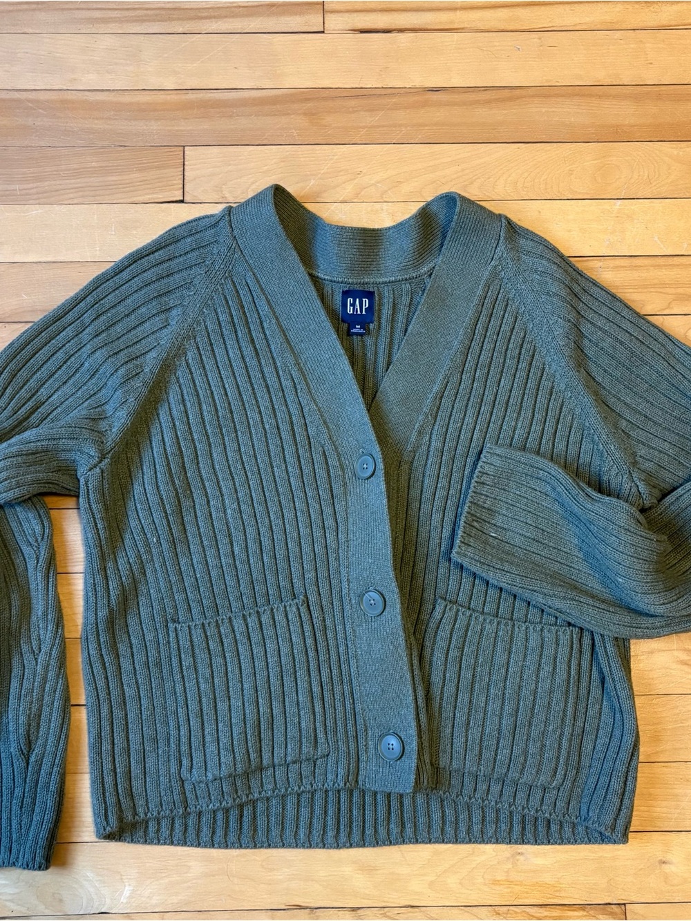 GAP Olive Ribbed Button-Front Women's Cardigan